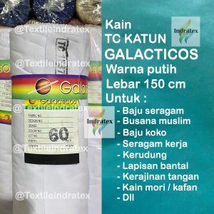 ( per 1 roll ) Kain katun jepang putih tebal gulung tetoron TC GALACTICOS lebar 150 cm isi 54 meter bahan baju hem kemeja seragam sekolah kerja kerudung jilbab bergo baju gamis koko busana muslim kain kafan mori craft goodie bag background backdrop layar