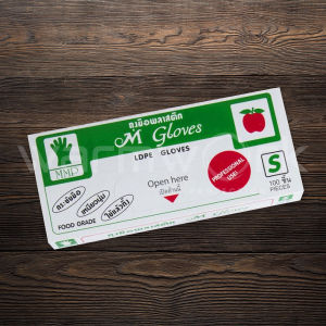 (ส่งฟรี) ถุงมือพลาสติก M Gloves ถุงมือทำอาหาร มาตรฐาน food grade Size S ถุงมืออเนกประสงค์ HDPE สีใส ถุงมือทำผม ถุงมือพลาสติก ถุงมือทำอาหาร (100 ชิ้น/แพ็ค)