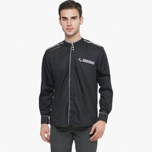 Elrumi Baju Koko Pria Lengan Panjang Motif Yusinsun Warna Hitam