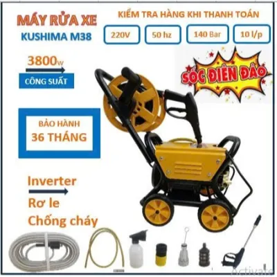 Máy Rửa Xe Công Nghiệp Kushima Công Suất Lớn Tầm Phun Xa 10M Xịt Rửa Ô Tô Xe Máy Chuồng Trại_AKH889