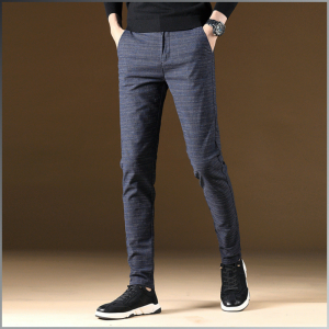 กางเกงทรงตรงทรงเล็กของอังกฤษ กางเกงทรงตรงผู้ชายของอังกฤษ นุ่ม ยืดหยุ่น และระบายอากาศได้ดีการออกแบบปุ่มแฟชั่นกางเกงทรงเข้ารูป