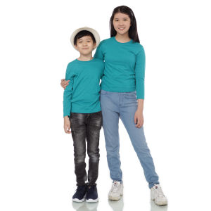 Kaos Polos Anak Oneck Lengan Panjang Bahan Katun Combed 30s Warna Hijau Tosca