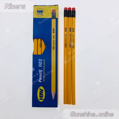 Original 12pcs HBW pencil #002 yellow pencil W/eraser lapis