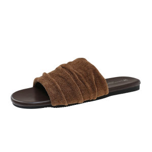 [Free Shipping] Comfortable Flat Sandals For Women Summer Outdoor Casual Pleated Slip-On Shoes To Pair With Skirts Holiday Style Beach Sandals