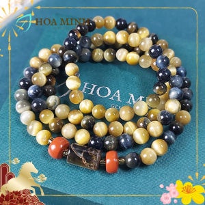 Vòng tay 108 hạt đá Mắt Hổ tự nhiên size hạt 6 li phối lu thống mắt hổ viên bánh xe ngọc jasper phong thủy bình an | Hoa Minh Gem