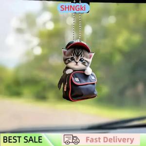 SHNGki Car Hanging Pendant Rearview Mirror Decoration Backpack Cat-Shaped 2D Acrylic Hanging Ornament Car Interior Decor Handmade Craft