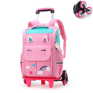 Unicorn Design Childrens Trolley School Bag Lightweight Large-capacity Waterproof Detachable Backpack