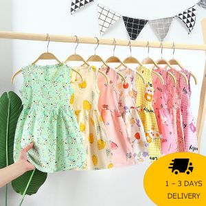 Bebby Home Dress Budak Perempuan 6mths - 6yrs Baju Baby Girl Dress Sleeveless Cotton Silk Cute Cartoon Princess Dresses Pakaian Dress Perempuan Baju Raya Budak Dress Raya Budak