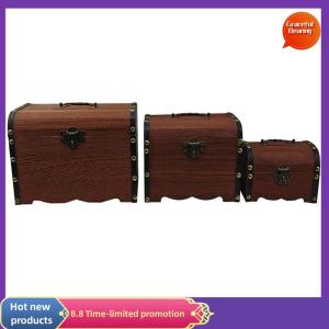 Graceful 1 Set Vintage Treasure Storage Box Wooden Treasure Chest With Lock Piggy Bank Organizer Saving Box Case For Home Decoration