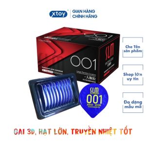 Bao cao su SLM HYALURONIC ACID CONTAINED 001mm gai 3D X2 gel bắt nhiệt gốc nước hương vani hộp 10bcs