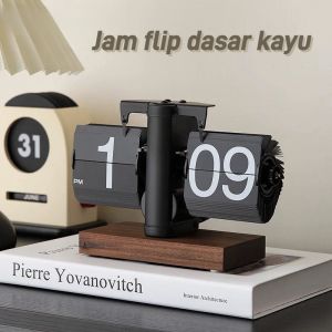 Jam Meja kayu Table Flip Clock Aesthetic  Klasik Kamar Vintage Flip Clock Dekorasi Hiasan Rumah