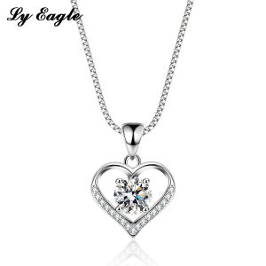 Ly eagle 0.8 Carat Real Moissanite Heart Shape Pendant Necklace for Women Gift 925 Sterling Silver Fine Jewelry with GRA Certificate and LED light box