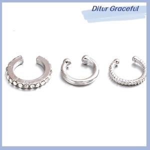 Ditur 3ชิ้นที่หนีบหูคริสตัลเพทายที่ละเอียดอ่อนต่างหูแบบไม่เจาะหูคลิปหนีบหูเทียมสำหรับเครื่องประดับผู้หญิง
