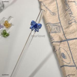 [COD] ourlove หลอดแก้ว8มม. 1ชิ้นหลอดดูดน้ำแบบนำกลับมาใช้ใหม่ได้ลายผีเสื้อน่ารักทนความร้อนสำหรับงานเทศกาลปาร์ตี้งานแต่งงานค็อกเทลบาร์ชายหาด