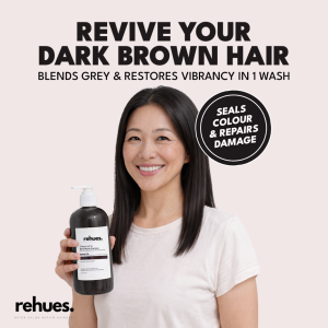 Rehues Colour Shampoo (Black Tea) for Dark Hair & White Root Blending | Cool Black-Brown Tone | 500ml SG
