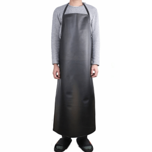 QUA PVC Waterproof Oil-proof Apron Labor Protection Waist Lengthened Kitchen Chef Apron Portable Black Leather Factory Working Apron Industrial