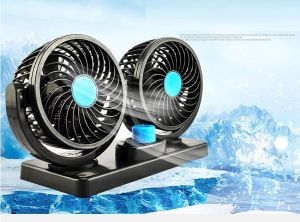 พัดลมติดรถยนต์ 2 หัวขนาด 6 นิ้วหัวคู่ 12V ใช้ไฟรถ ปรับได้ 2 ระดับ ปรับหมุนซ้ายขวา บนล่างรอบทิศทาง