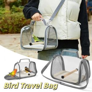 PAZNUL Clear Window Bird Transport Cage Foldable Design Wooden Stand Bird Travel Carrier Portable Breathable Mesh Pet Travel Carrier Travel Use