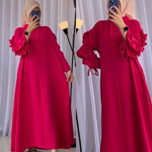 LONG DRESS DIVA | GAMIS KRINKLE LENGAN SERUT MODE KEKINIAN