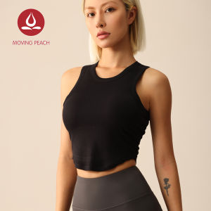 เสื้อครอปท็อปเอวลอยทรงเสื้อโยคะลูกพีชขยับได้เบาะรองเข้ารูปพอดีนุ่มสำหรับยิมพิลาทิส BVM