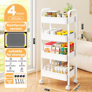 3/4 Tier Layer Trolley Cart Steel Storage Rack Kitchen Living Trolley Shelf Bathroom Toilet Organizer Cart with Wheel 厨房置物架