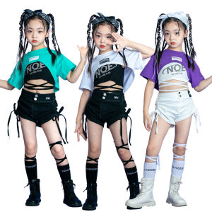 LOlanta Dance Costume for Kids Girl Hip-hop Outfit Crop Top Vest Shorts Summer Clothes Girls Jazz Dance Festival Performance Stage Birthday Clothing