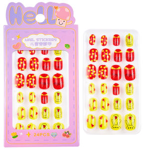 ZEEMIN 24Pcs Child Cute Cartoon Fake Nails Tips Acrylic Kids Press on Nail Kawaii Flower Cats Childrens Full Cover Wearable False Nail