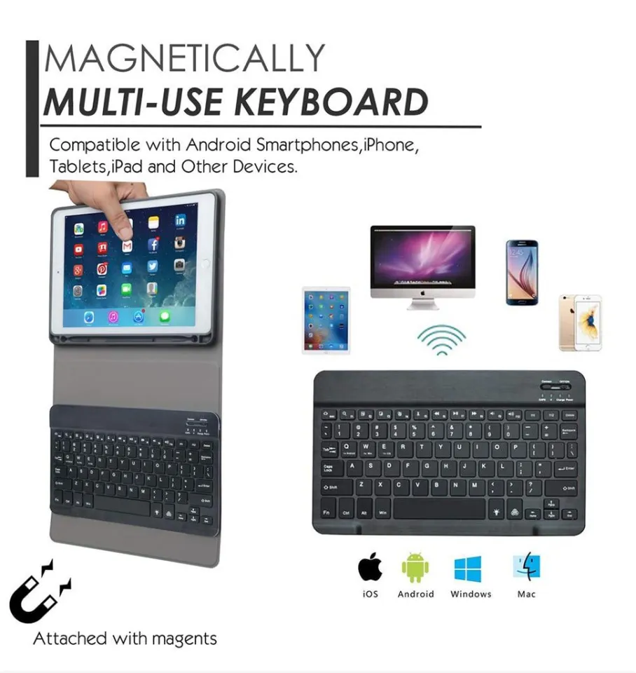 For iPad mini 1 2 3 4 5 Keyboard Case With Pencil Holder