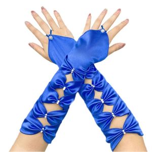 SUTONGXUE Hollow Party Formal Gloves Bow Arm Warmer Full Finger Gloves Temperament Korean Style Women Long Gloves Apparel Accessories