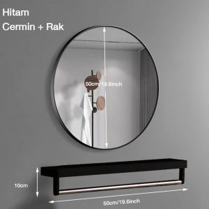 Cermin Gantung Dinding Cermin Bulat Aesthetic Kaca Cermin Bathroom Mirror / Cermin Bulat Dinding Kamar/Mirror HD Diameter 60cm