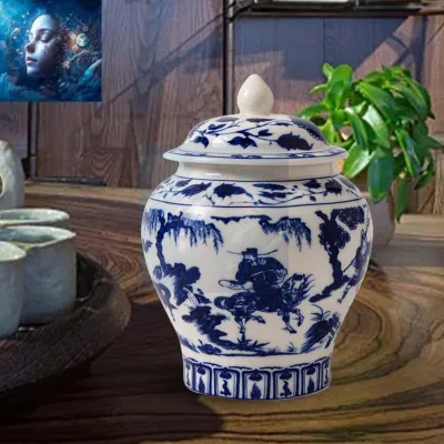 Ceramic Ginger Jar Multi Purpose Chinoiserie Gift Vase for Table Decoration