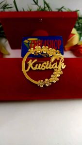 Bros Pin Titanium Papan Nama Hijab Custom Nama Sendiri Lapis Emas 24K