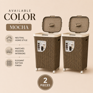 Premium Rattan Clothes Hamper with Wheels Large Laundry Basket with Cover Home Storage Bin