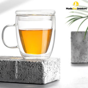 480ml Glass Double Wall With Lid Insulated Drinking Glass Cup Coffee Tea Juice Transparent With Cover