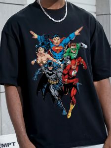 1pc Justice League Graphic T-Shirt - 100% Cotton Breathable & Soft Fabric Regular Fit Short Sleeve Tee with Iconic Superheroes Design Perfect for Casual Wear Travel & Stylish Outings Casual Wear Tee | Cartoon Style Shirt | Durable Casualwear