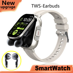 New Smart Watch Men 2 in 1 with Earbuds HR GPS Track Fitness Trackers TWS Bluetooth Earphone Play Music Sport Smartwatch