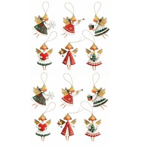 JOMEY 12pcs Bằng gỗ Trang trí cây thông Noel 2D phẳng Đồ trang trí dây chuyền hình cô gái Đồ thủ công tự làm Thiết kế đầy màu sắc Đồ trang trí treo Giáng sinh Cây thông Noel