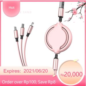 Cáp Đa Năng 3 Đầu Sạc Dây Rút YT 3 In 1 Sạc Nhanh 3A Micro USB Type-C và lightning Siêu Bền Gọn Nhẹ Tiện Lợi