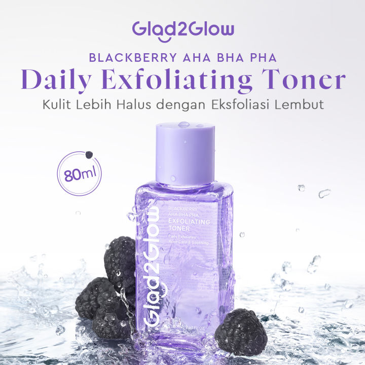Glad2Glow Blackberry AHA BHA PHA Daily Exfoliating Toner 80ml G2G Toner Facial Toner Face Toner Eksfoliasi Wajah