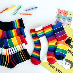 Sweet Rainbow Girls Children Socks Comfortable Soft Cotton Baby Kids Ankle Long Sock Colorful Stripes Crew Fashion Autumn Socks