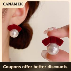【 CANAMEK 】 Vintage Enamel Brown Iris Flower Pearl Earrings For Women Gently Temperament Earrings Fashion Jewelry Accessories Gifts