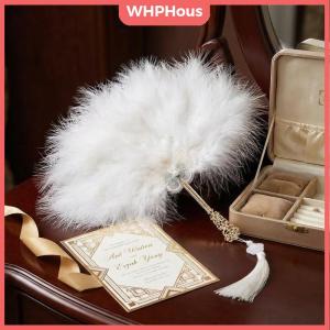 WP💓💛💖 Ostrich Fan Round Shape Lolita Golden Handle Retro Gothic Court Dancing Accessory for Women Party Event