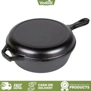 [VSC] Iron Frying Pan with Handle Fried Egg Pan Pre-seasoned Skillet for Frying Baking Grilling Indoor Outdoor Cooking