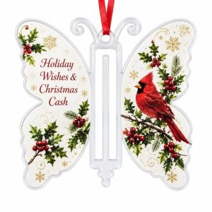 SJJL MALL Lightweight Butterfly Christmas Ornament Clear Texture Unique Shape Cash Roll Clip Festive Hanging Sign with Ribbon Holiday Tree Decoration Winter Party