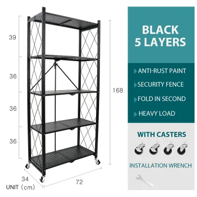 Folding Storage Rack Installation Free Movable Storage Rack Full Metal Storage Rack Kitchen Rack Shelf Storage Rack