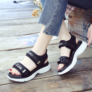 [Free Shipping] Peep-toe summer wedge sandals in Harajuku style Ulzzang womens shoes thick-soled flat sandals trendy