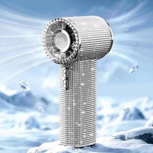 TUO29 Small Size Rhinestone Handheld Fan Digital Display Long-Lasting Bladeless Personal Fan Sparkling Quiet Operation Mini Cooling Fan Outdoor Use