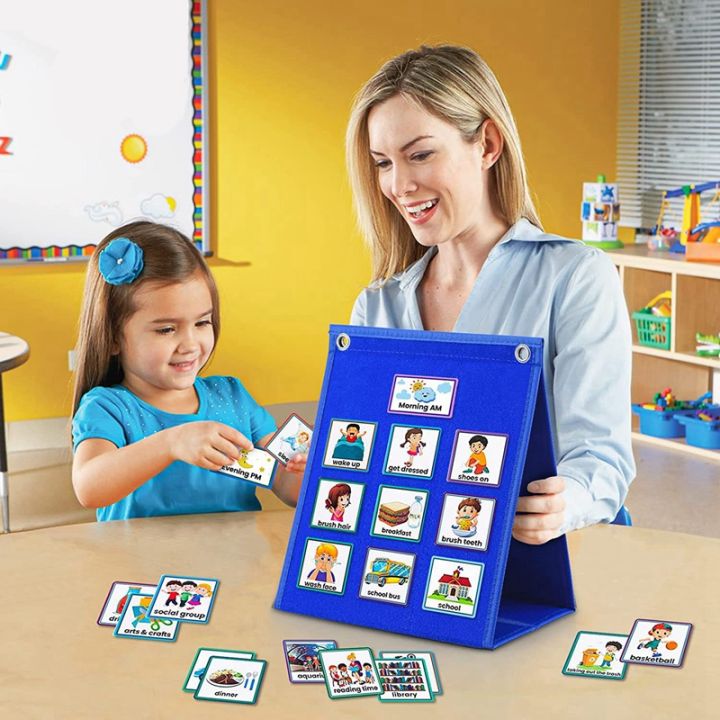 Visual Schedule for Kids Daily Routine Chart Calendar Pocket Blue Felt ...