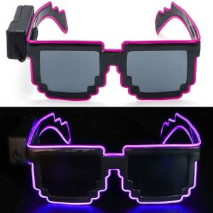 WAPKTY Halloween Christmas Birthday Mosaic LED Glasses Neon Party Nightclubs Wireless Neon Rave Shades Funny LED Light-up Glasses Glow in the Dark for Adult Kids
