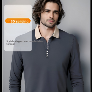 Men's Lapel Longsleeved T-shirt: Anti-Wrinkle Waffle Iron-Free Top & Spring Stretch Casual Wear